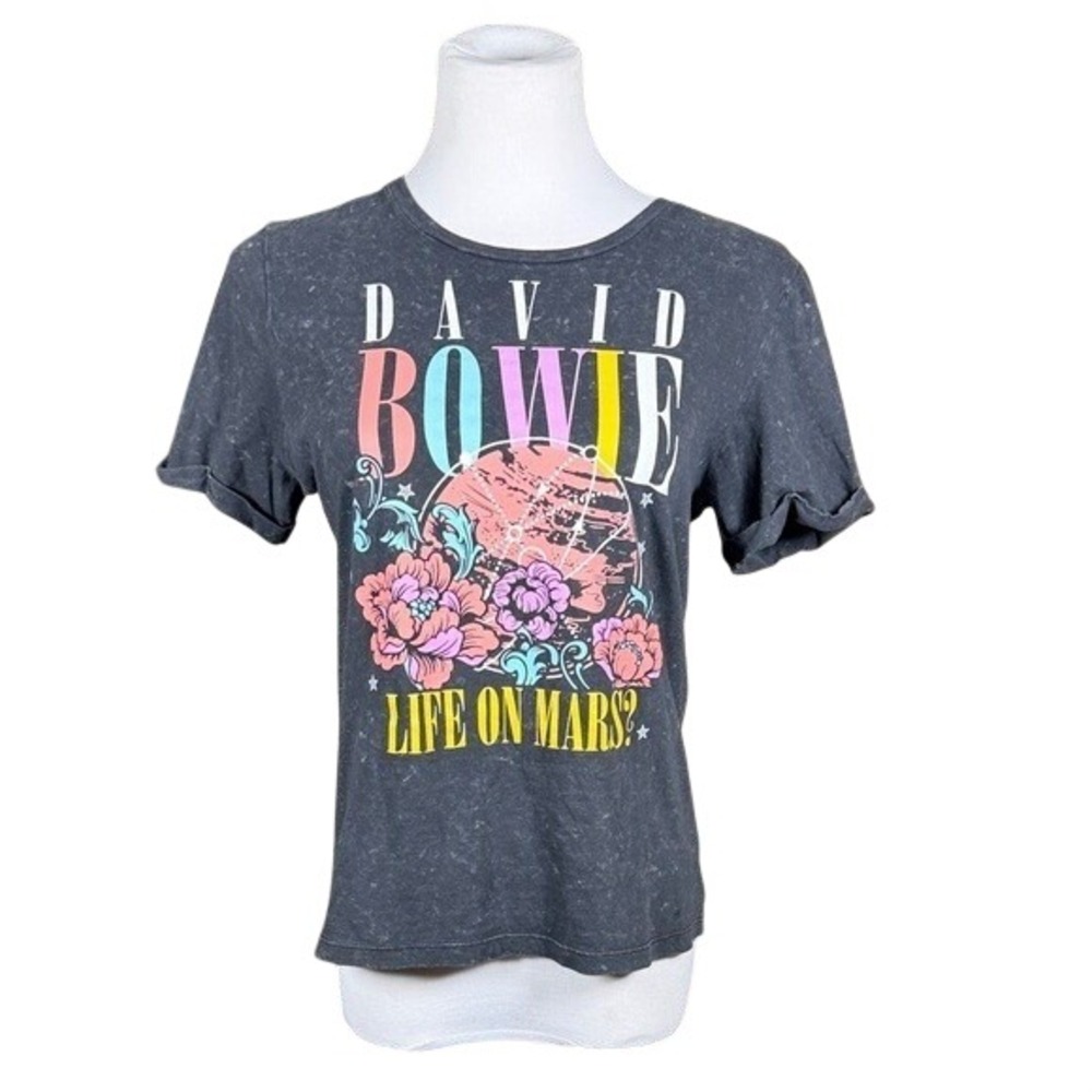David Bowie Life On‎ Mars Graphic Tee Charcoal Mineral Wash Cuffed Sleeve Medium